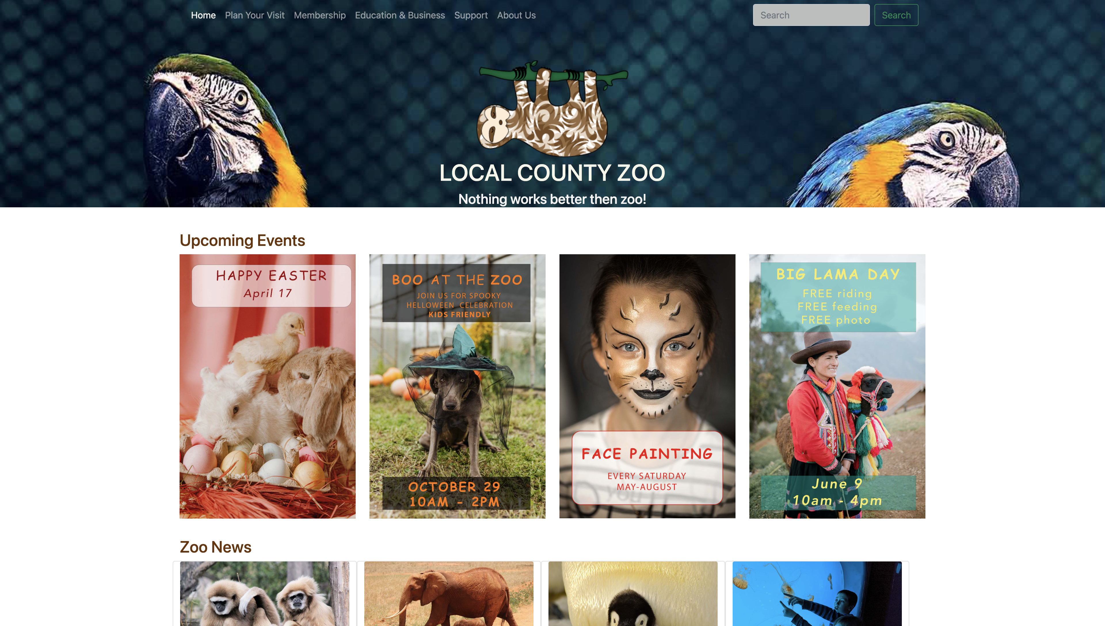 Zoo Website - Home Page